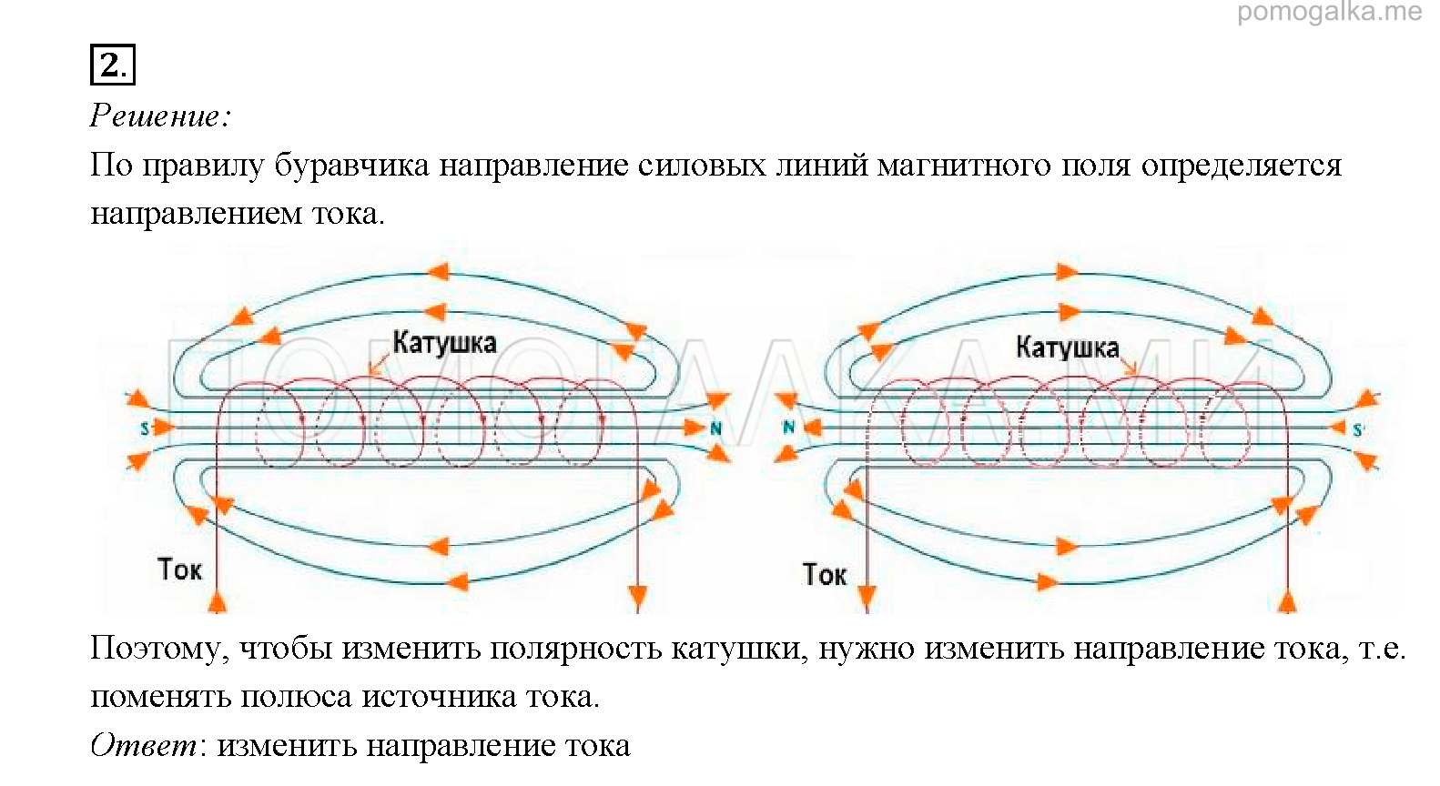 По рисунку определите как направлены магнитные линии